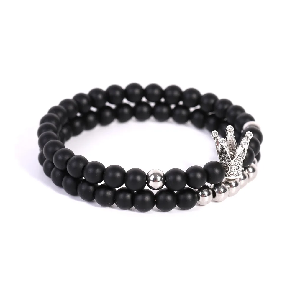 2 шт./компл. Корона 6 мм каменные бусины Howlite гематитовые из черного камня браслет