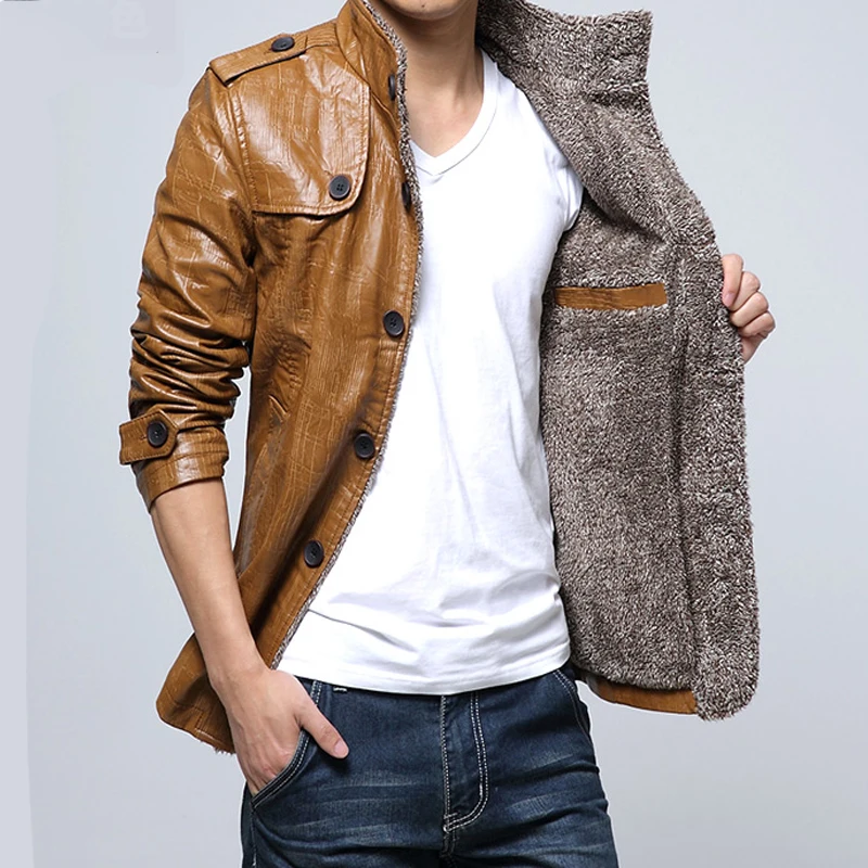 

Winter Leather Jacket Men 2020 Winter Wind-resistant Keep Warm Fashion Single-breasted Solid Color Casual Motorcycle Jacket