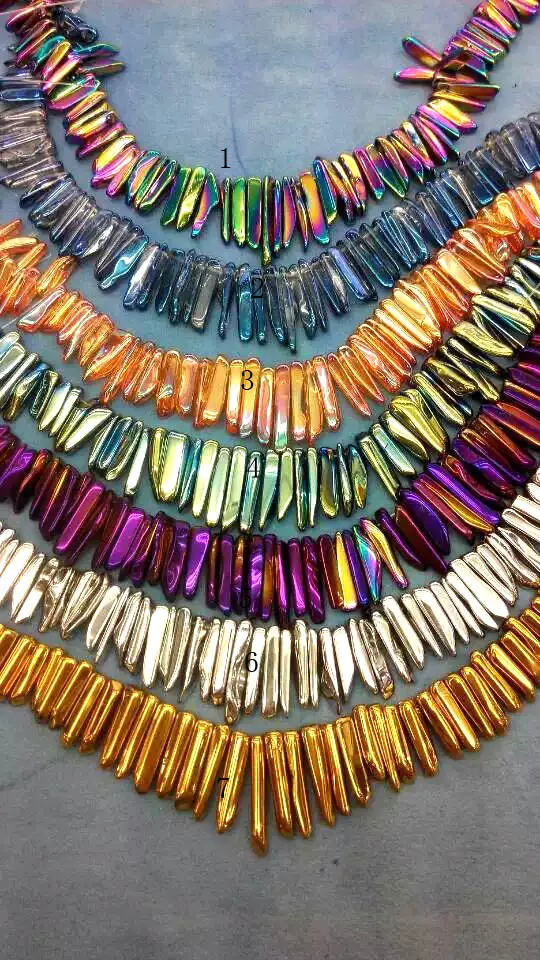 

high qualtiy 15-50mm full strand Natural Rock Quartz ,sharp spikes freeform plated,gold silver champagne royal blue purpel rainb