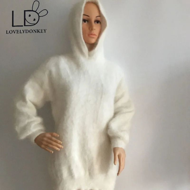 LOVELYDONKEY Women mink cashmere sweater coat   pullover hooded pullover  Knitted  Jumper   free shipping