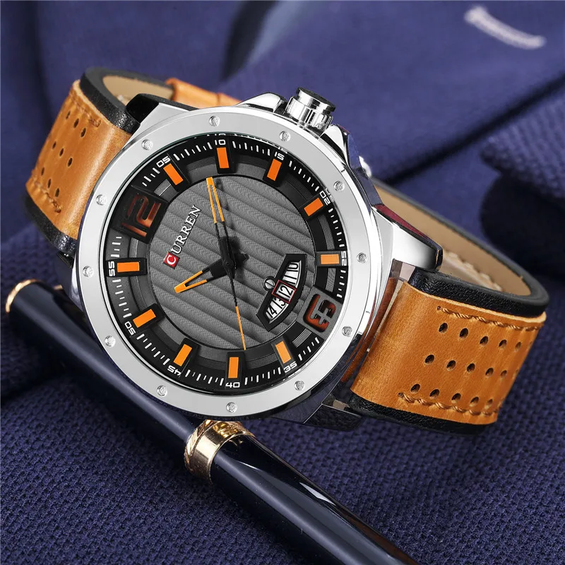 CURREN 8293 мужские часы водонепроницаемые Дата Топ бренд Роскошный кожаный ремешок