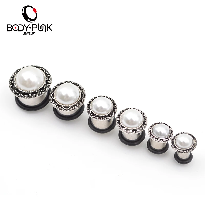 Тела панк 2 шт. поддельные pearl ear plug плоти туннеля для женщин уха тоннеля серьги из нержавеющей стали ювелирные изделия пирсинг 6-16 мм