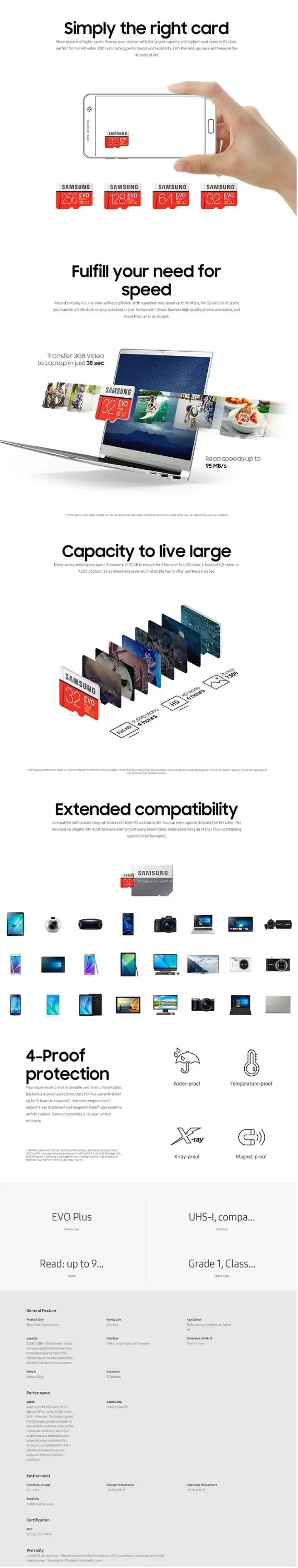 SAMSUNG EVO+ класс 10 карта памяти Micro SD 32 Гб SDHC SDXC класс C10 UHS TF карты транс флэш Microsd и SD адаптер подарок