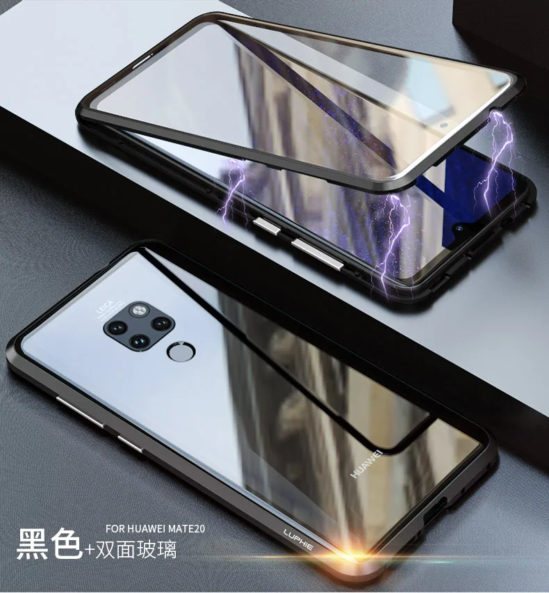 360 полный защитный Магнитный чехол для huawei mate 20 Pro противоударный чехол металлический бампер передний+ задний двойной стекло в рамке чехол