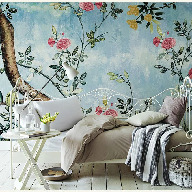 

3D/8d Village Retro Old Hand-painted wall paper Fruit Tree Flower Wallpaper Bedroom Living Room Mural Background Wallpapers