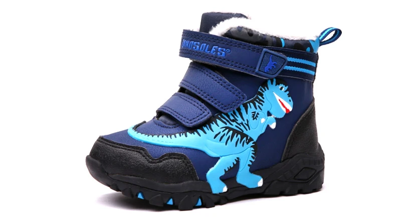 Dinoskulls Winter Boots Kids Light Up Black Boys Snow Shoes Fleece Children LED 3D Dinosaur Waterproof Big Boys Trainers