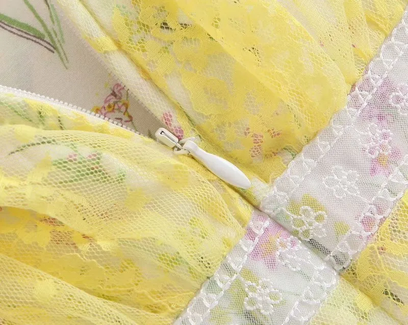Bazaleas французское кружевное летнее платье с вырезами белое желтое лоскутное