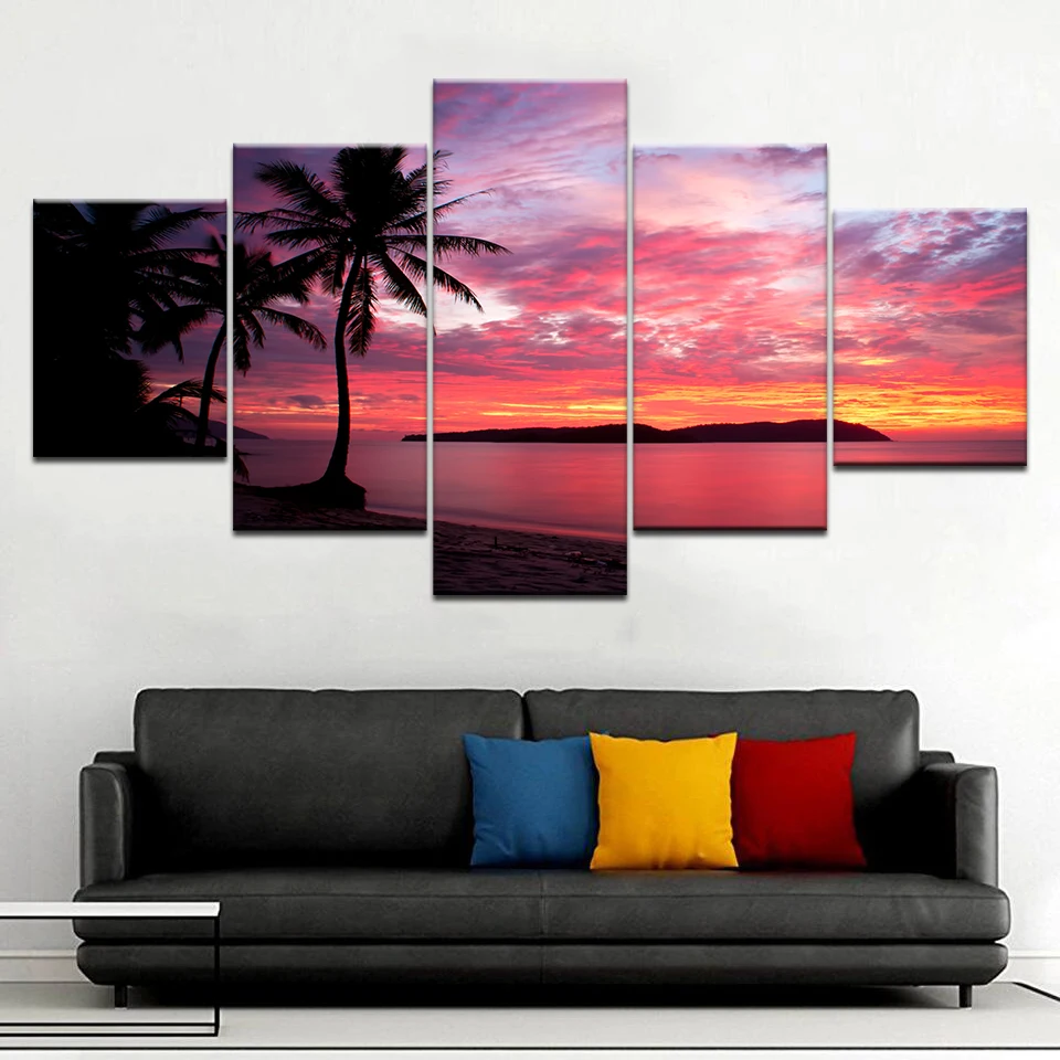 5 шт. настенные светящиеся картины с изображением заката | Дом и сад
