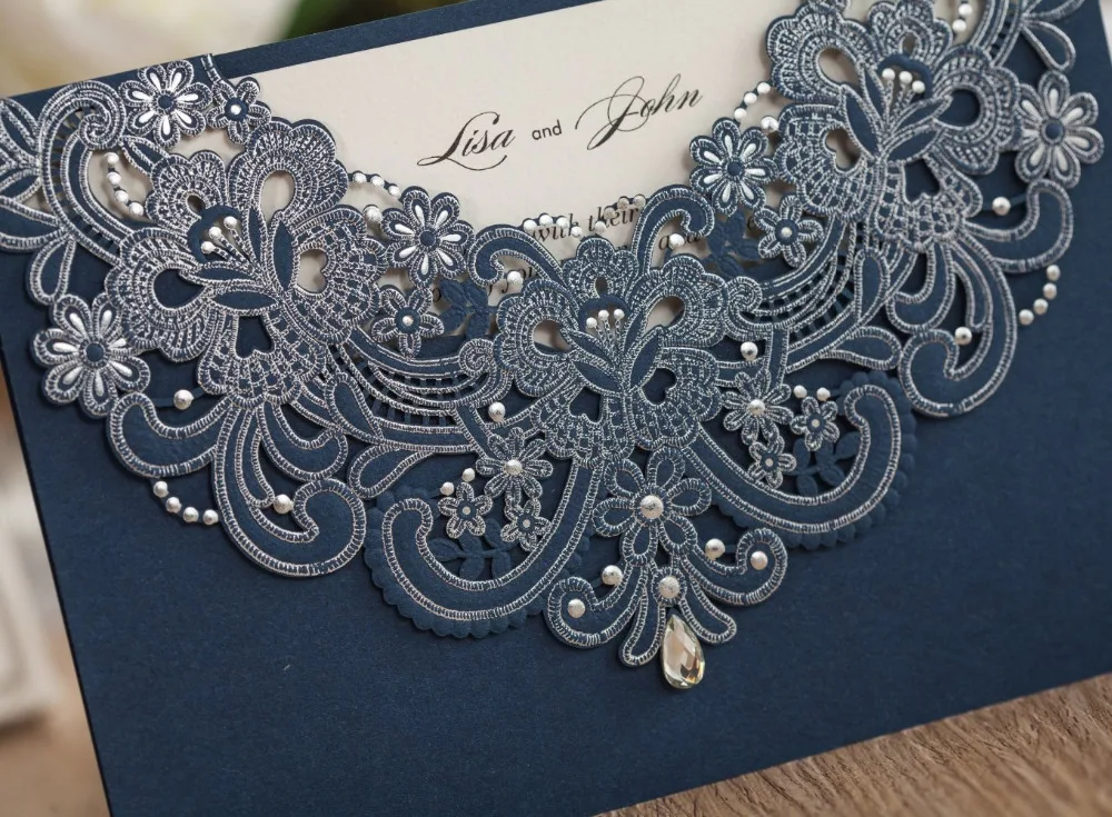 WISHMADE 1 шт. темно синий лазерный Вырез Кружева Флора свадебные приглашения