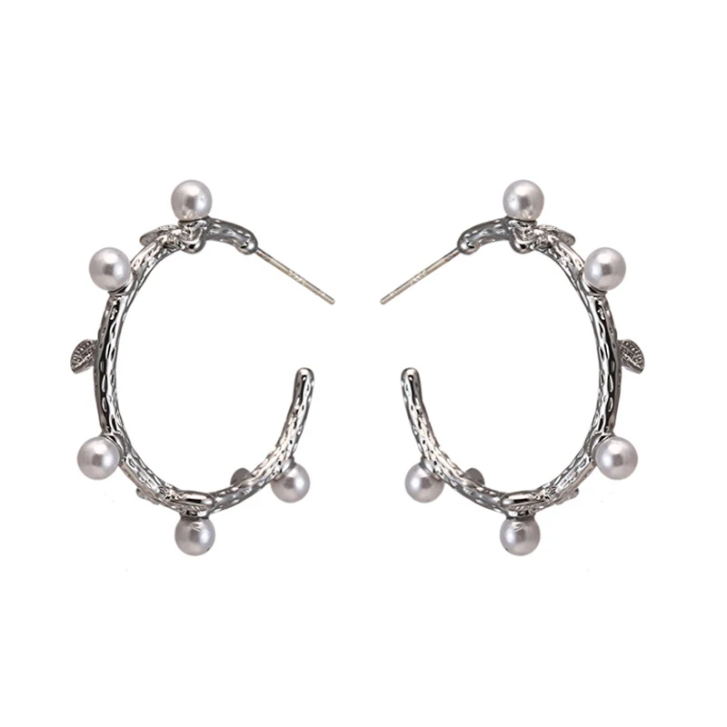SRCOI Vintage Japan Korean Imitation Pearls Hoop Earrings C-shaped Circle Women Bride Wedding Earring 2020 | Украшения и