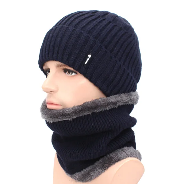 navy set AETRUE, вязаная шапка, шарфы, мужские, Skullies Beanies, зимняя шапка для мужчин и женщин, шапка, модный бренд, Gorras, теплая шерстяная Мужская шапочка - Цвет: navy set