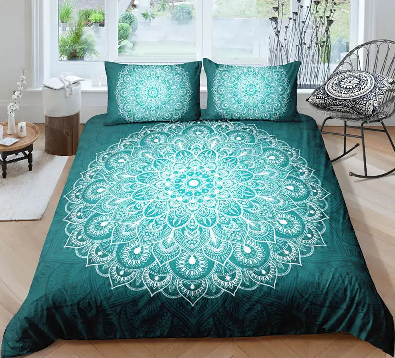 5 3D Bohemian Bedding Set Floral Paisley Pattern Duvet Cover Set Sky Blue Mandala Bedspread - Цвет: 5