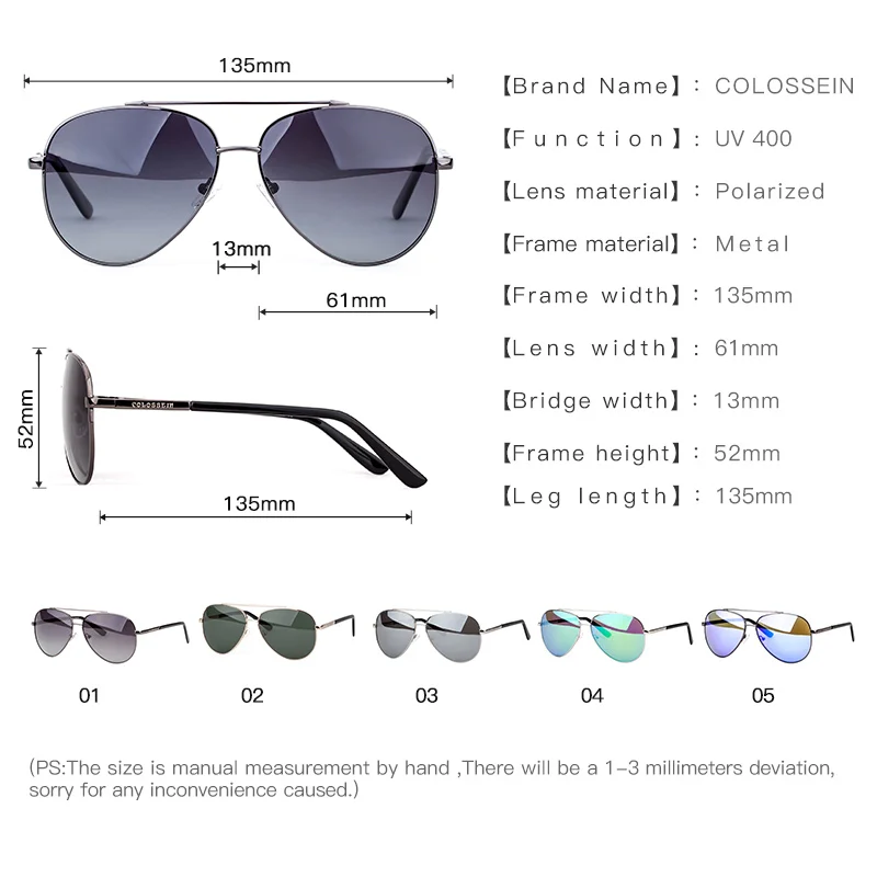 COLOSSEIN модные мужские солнцезащитные очки авиаторы стильные Овальные