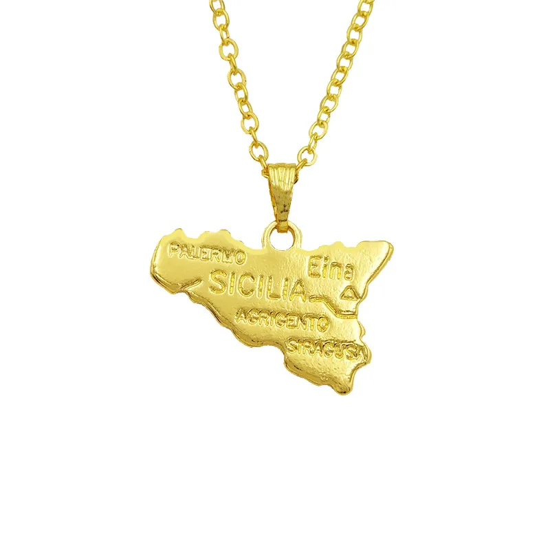 LPHZQH Италия Сицилия Карта Ожерелье для женщин Трендовое очарование кулон колье