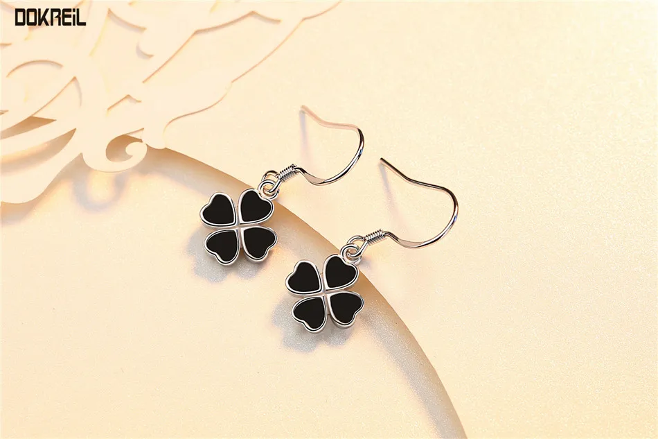 Новинка 2019 висячие серьги в виде чёрного четырехлистного клевера для женщин и