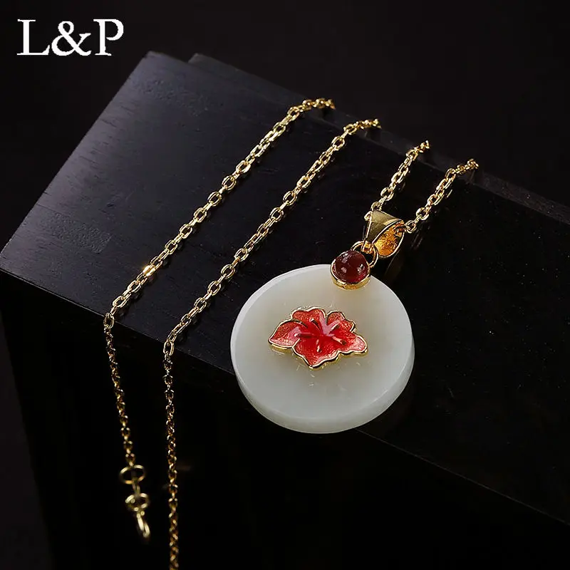 

2019 Real Jade Necklace Pendant For Women 100% 925 Sterling Silver Golden Color Pendant&Necklace Accessories Wholesale