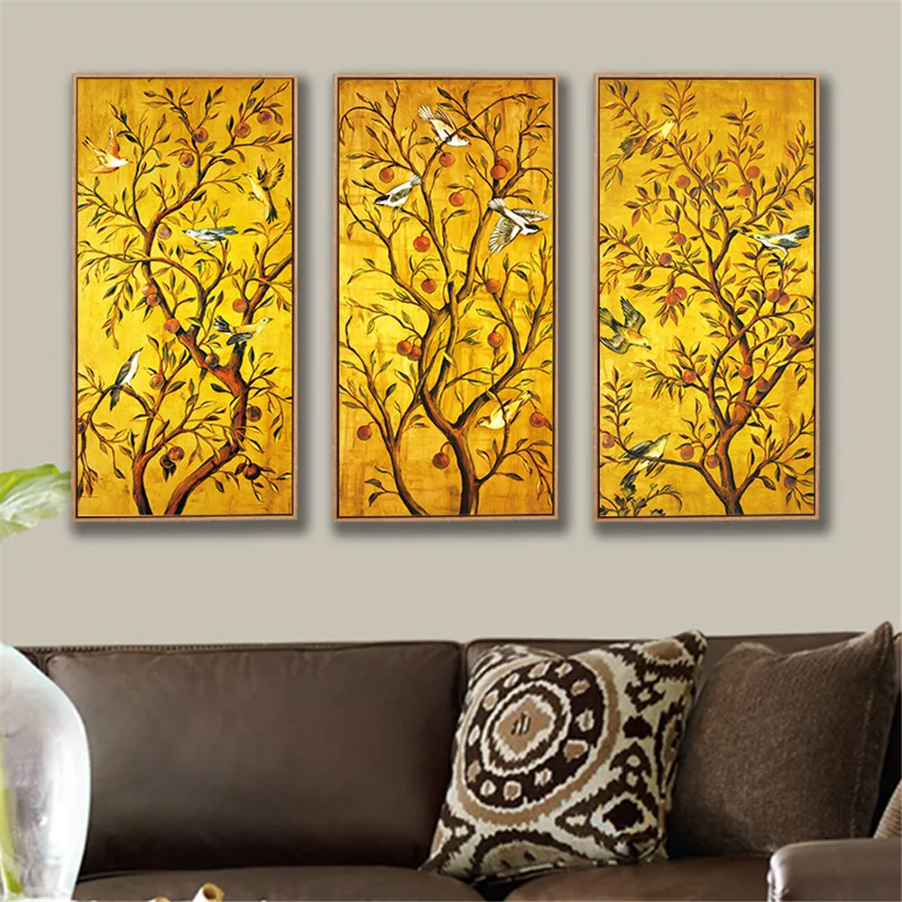 HAOCHU естественное изображение ветвей дерева на холсте картина Цветок Птица