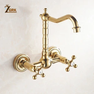 zgrk 360 swivel brass bathroom golden basin sink mix tap bathtub dual handles wall mounted kitchen basin sink mixer faucet free global shipping