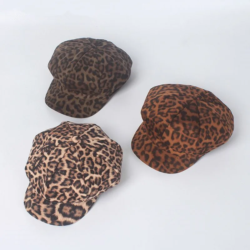 2019/2018 Новая мода Леопардовый принт Восьмиугольные шляпы женские Newsboy кепки Осень