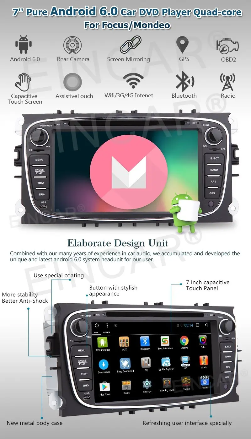 Android 6 0 Автомобильный стерео для Ford 2Din головное устройство gps навигация Радио dvd