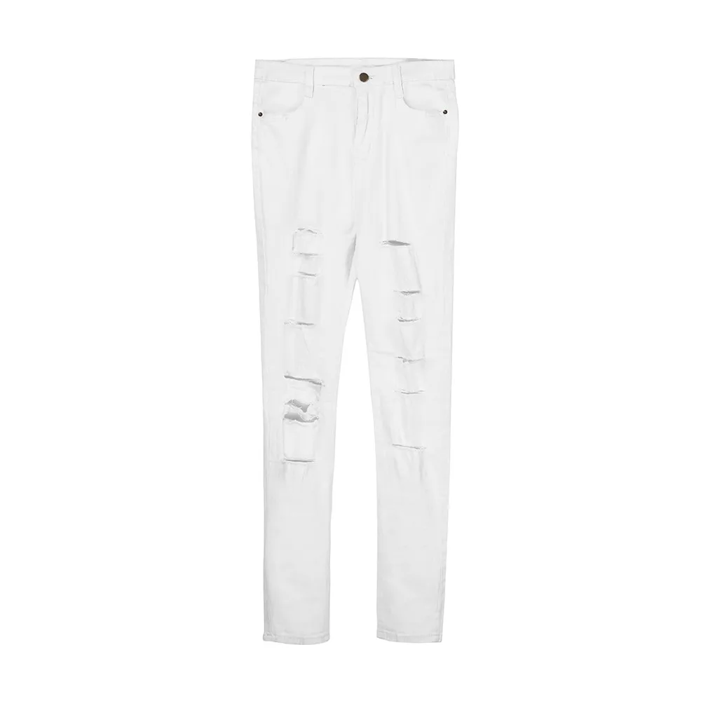 Fashion Women Mid Waisted Skinny Hole Denim Jeans Stretch Slim Pants Calf Length 9.7 | Женская одежда