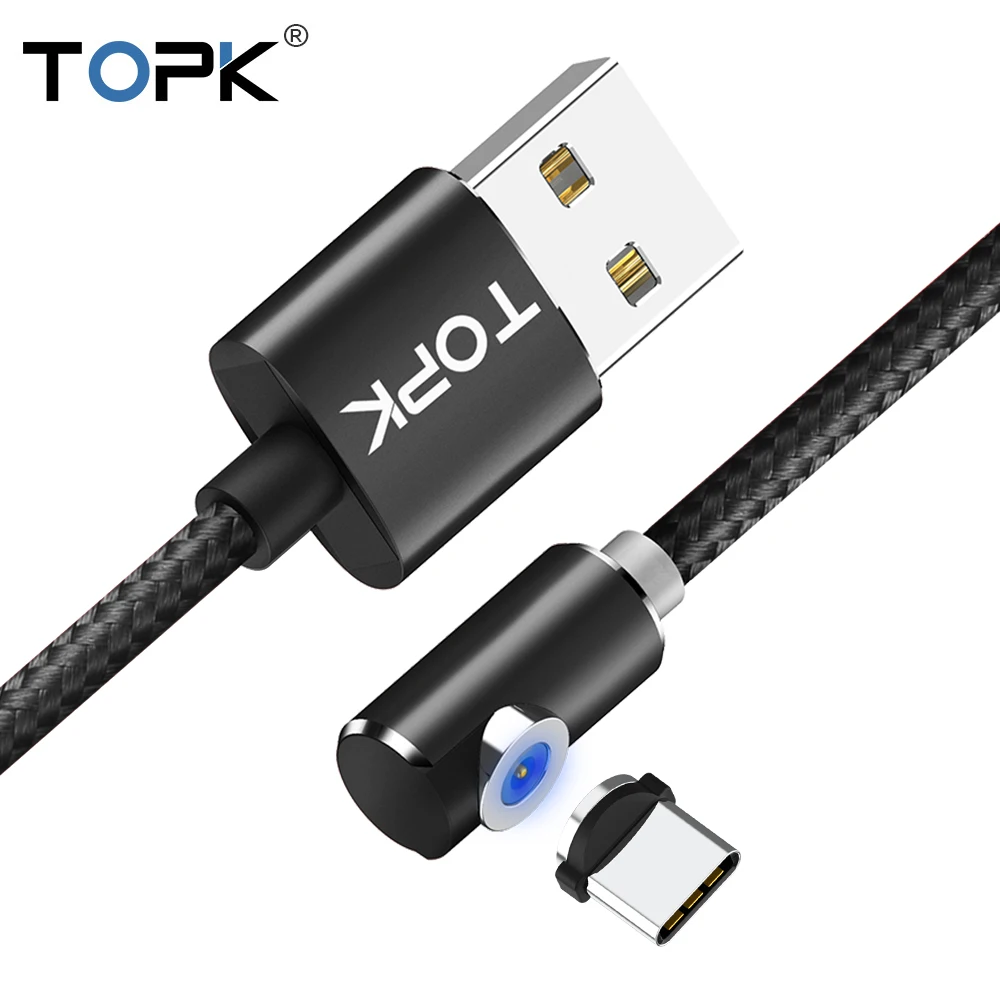 TOPK L Line1 1 м 90 градусов Магнитный USB кабель C с нейлоновой оплеткой светодиодный