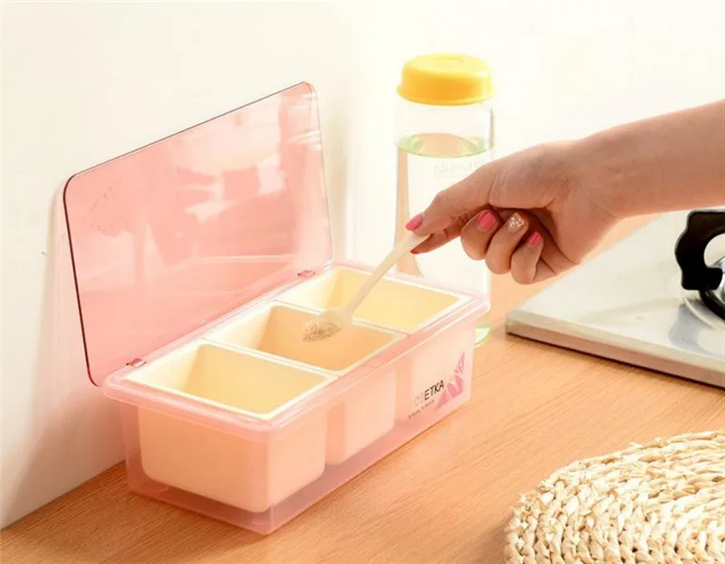 3 вида цветов Кухня ящик для хранения Организатор Пластик коробка с пряностями