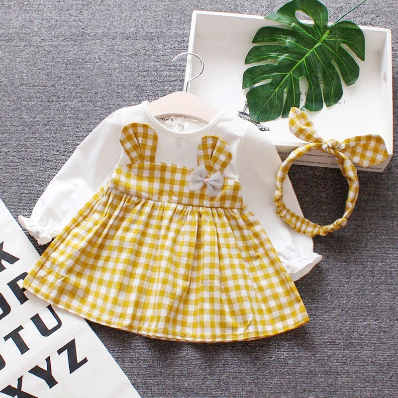 Клетчатое платье для маленьких девочек весна-лето 2019 мини-платье трапециевидной