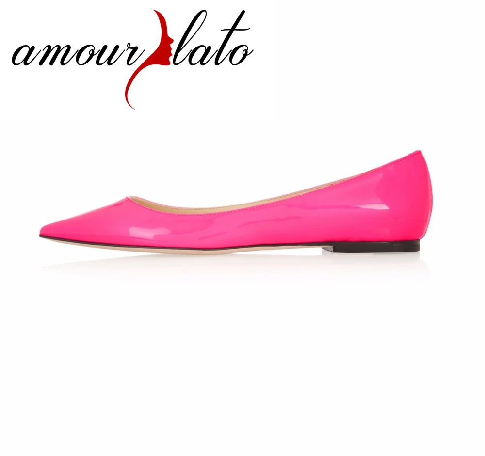 

Amourplato Women's Pointed Toe Flats Simple Party Evening Ballets Shoes Female Large Size Slip On Ballerinas Loafers Pink
