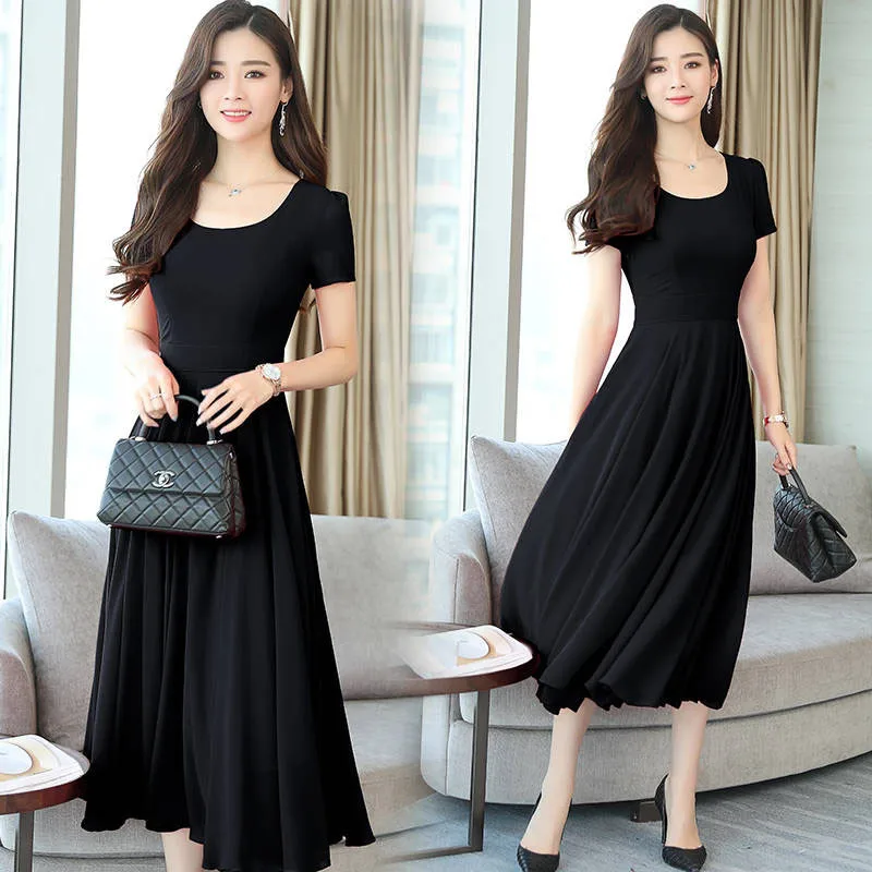 Женское шифоновое платье трапеция Элегантное Длинное однотонное средней длины с