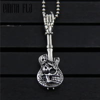 thai silver skeleton skull guitar pendants european and american design vintage necklace pendants jewelry for women and men gift
