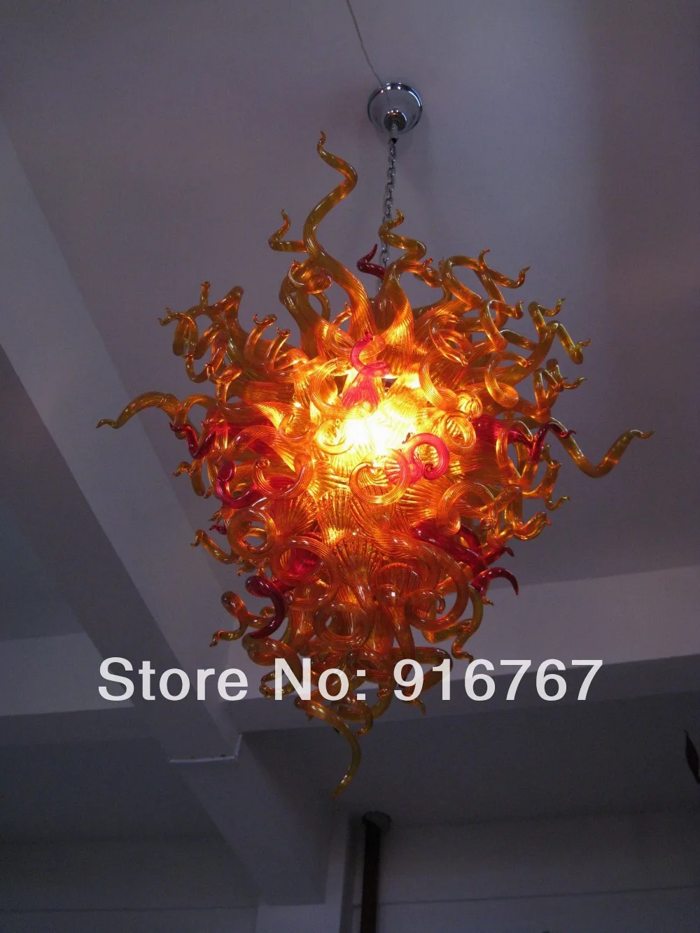 

C117-Amber and Red Glass Art Chandelier Hotsale Style
