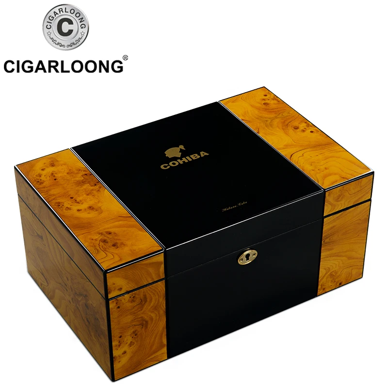 COHIBA-humidificador de cigarros multicapa, caja humidificadora de madera de cedro, de gran capacidad, estuche port&aacute;til de viaje, apto para 150pc-0