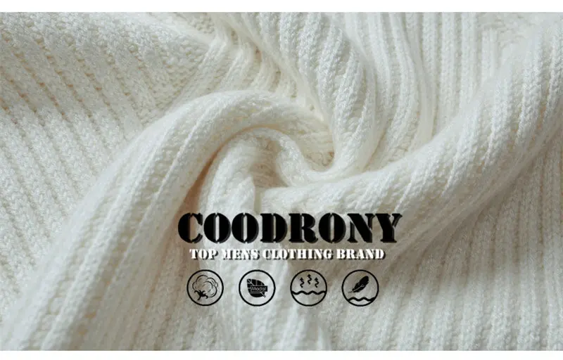 COODRONY, толстый теплый мужской пуловер с высоким воротом, Зимний Рождественский свитер, мужской вязаный шерстяной пуловер, облегающий кашемировый свитер 8203