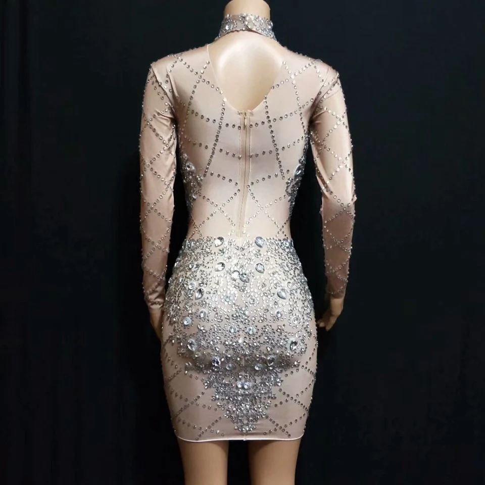 Блестящее мини платье с кристаллами Женский сценический костюм на день рождения