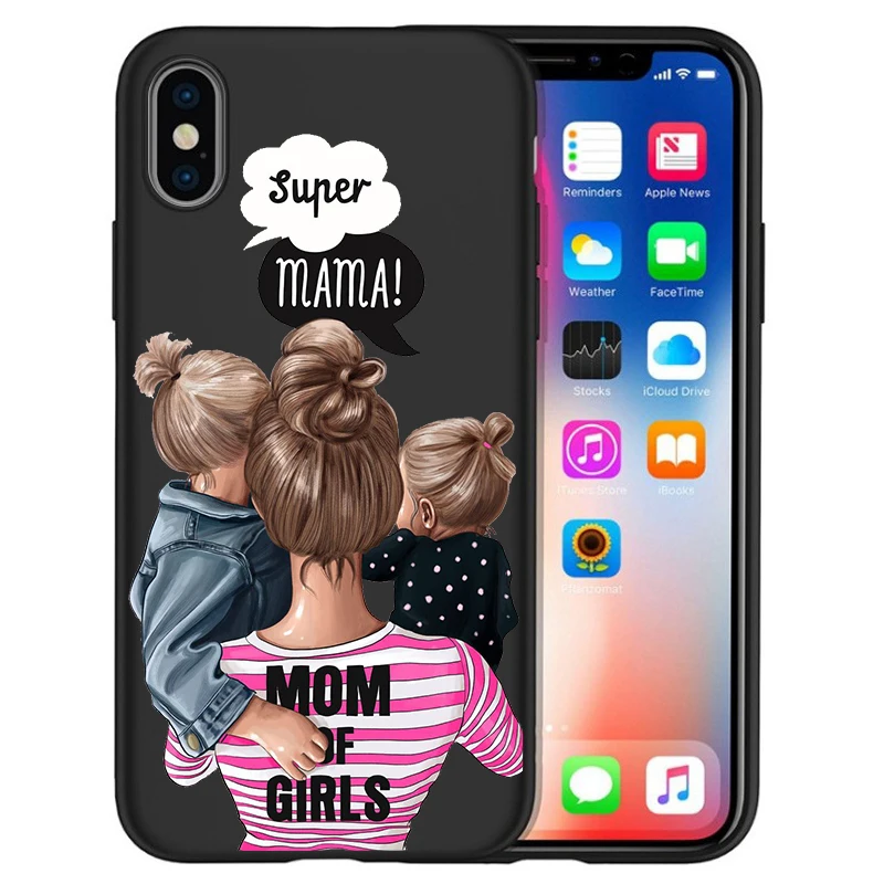 

Coque For iPhone xr case iPhone 7 Case X XS MAX 8 6 6S Plus 5 5s SE Super Mom Girl Brown Hair Mama Baby Mouse Etui Funda Cover