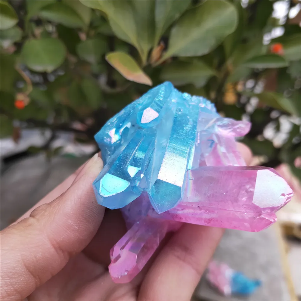 100 г красивый кварцевый кластер натуральный синий и розовый аура ангел кристалл