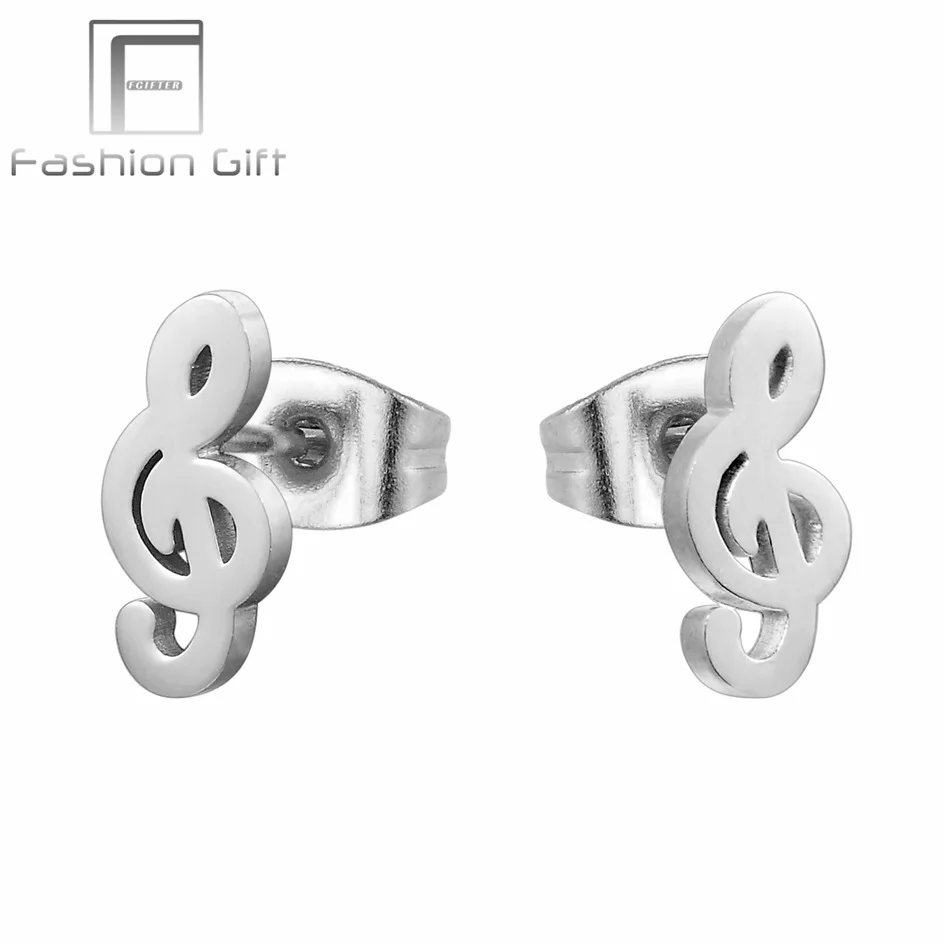 music note FGifter, хип-хоп, рок, Иисус, серьги-гвоздики, золото, серебро, цвет, маленькие серьги, для женщин, мужчин, из нержавеющей стали, серьги для пирсинга, ювелирные изделия - Окраска металла: music note