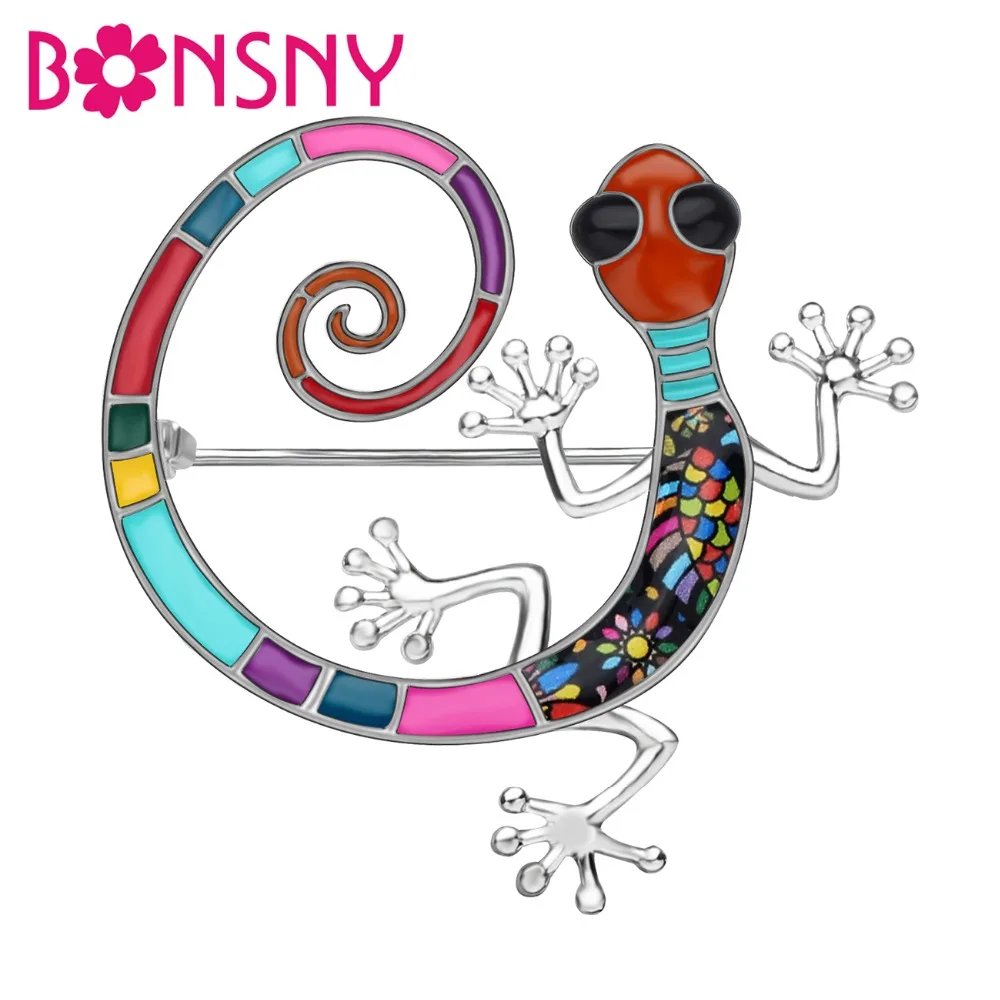 

Bonsny Enamel Alloy Cute Gecko Brooches Clothes Scarf Pin Fashion Animal Jewelry For Women Girls Teens Lovers Gift Decoration