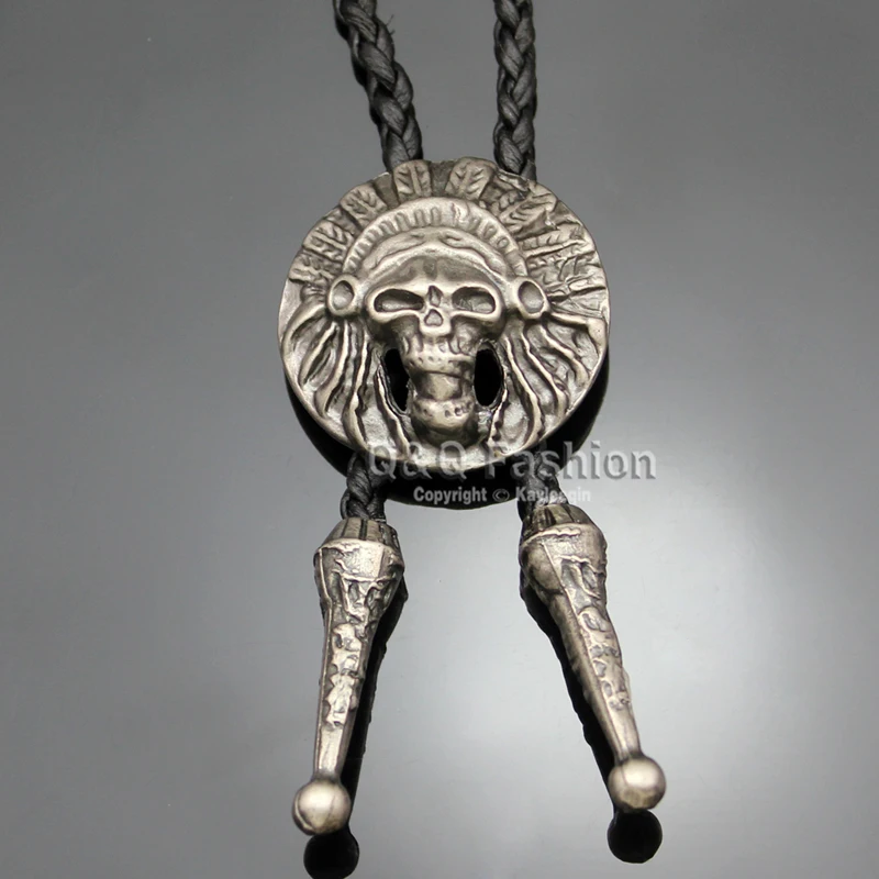 Новый Байкерский Кожаный Галстук с черепом Rodeo Западный Боло ювелирные изделия