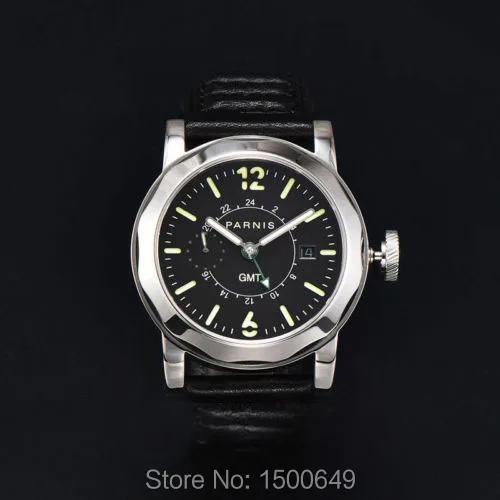Мужские часы Parnis 44 мм с черным циферблатом стальным сапфировым стеклом и