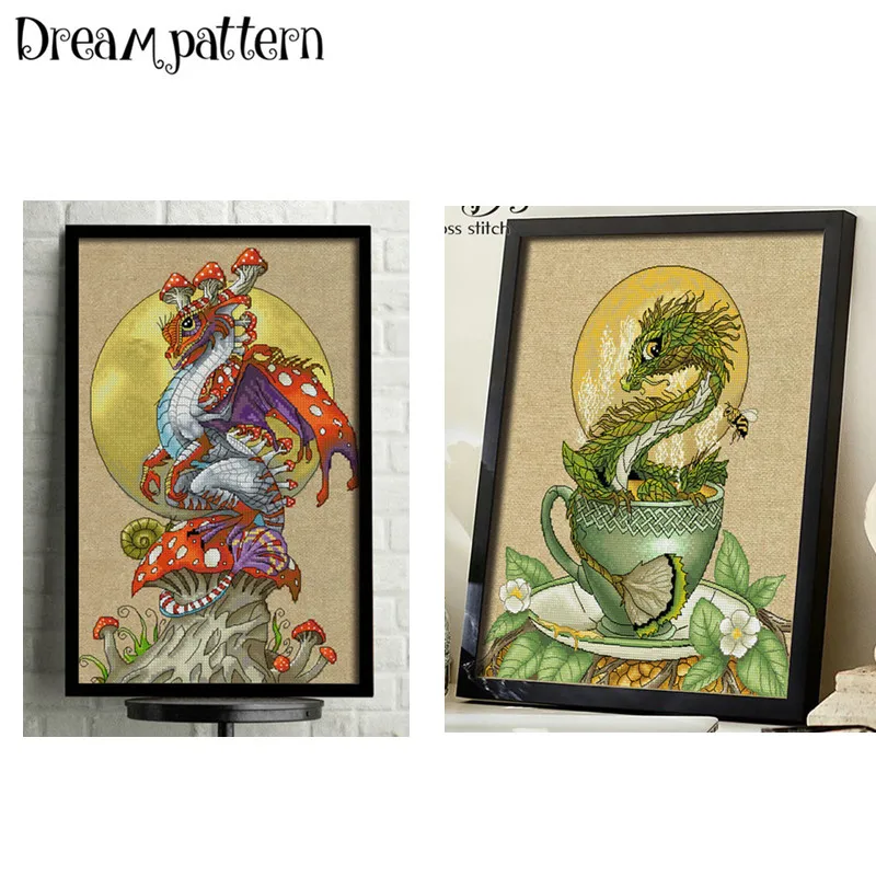 

Dinosaur dragon cross stitch kit cartoon animal 14ct 11ct count flaxen linen canvas stitching embroidery DIY handmade needlework