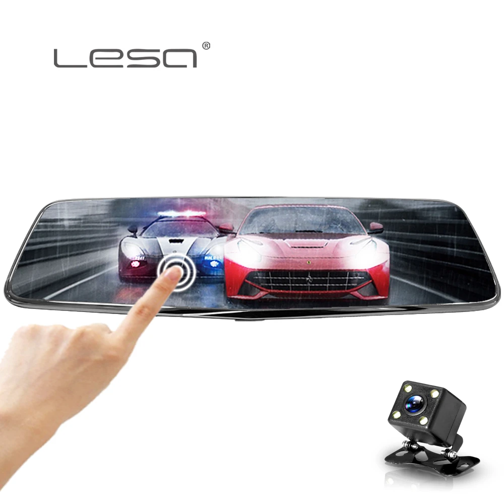 LESA 8 дюймов двойной объектив Автомобильный dvr камера Full HD 1080p сенсорный экран авто