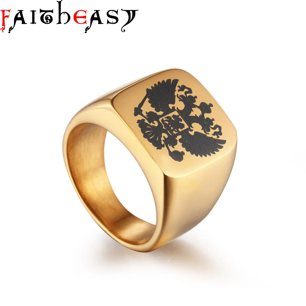 Модное кольцо FAITHEASY с изображением орла и герба России мужское из нержавеющей