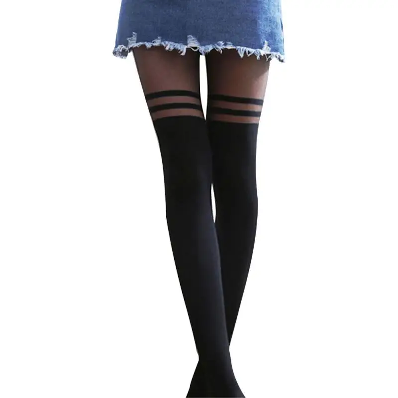 Женские сексуальные крутые колготки выше колена с двойной полосой прозрачные