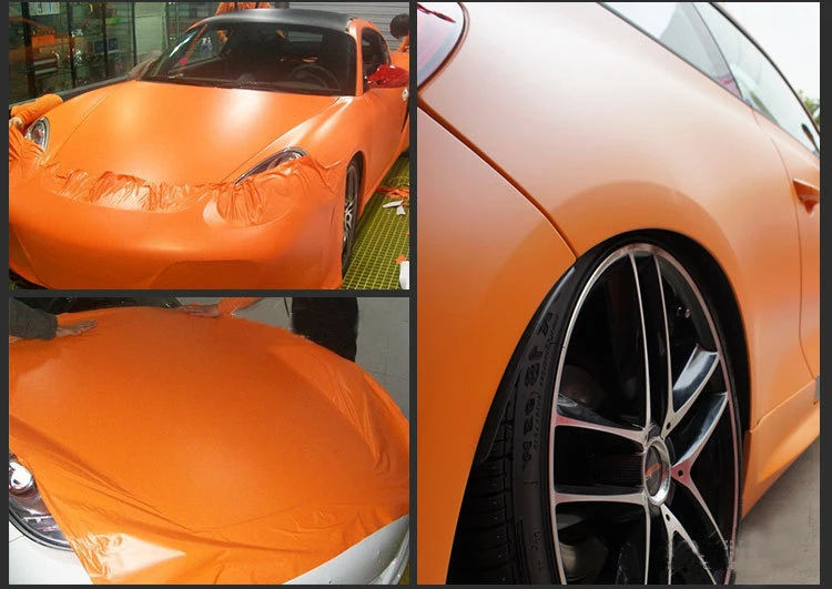 Матовая оранжевая пленка виниловая оберточная самоклеющаяся для стайлинга