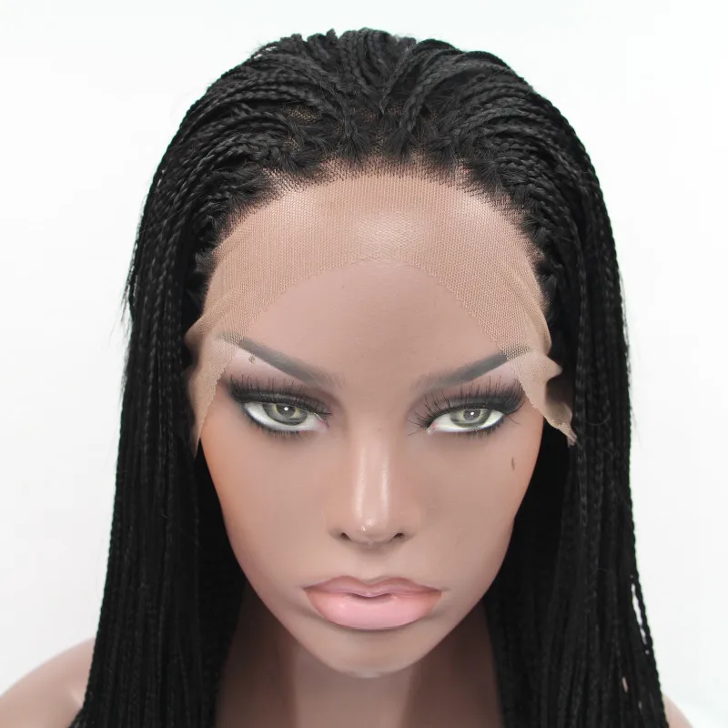 Sylvia 1b#Color Synthetic Braided Lace Front Wigs For Women Heat Resistant Fiber Hair Wigs Premium Braid Wig