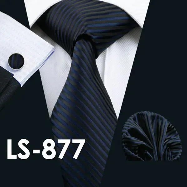 LS0877 LS-877, мужской галстук в темную полоску, шелк, Классический жаккардовый тканый Barry.Wang галстук, носовой запонки, набор для мужчин, формальный, для свадьбы - Цвет: LS0877