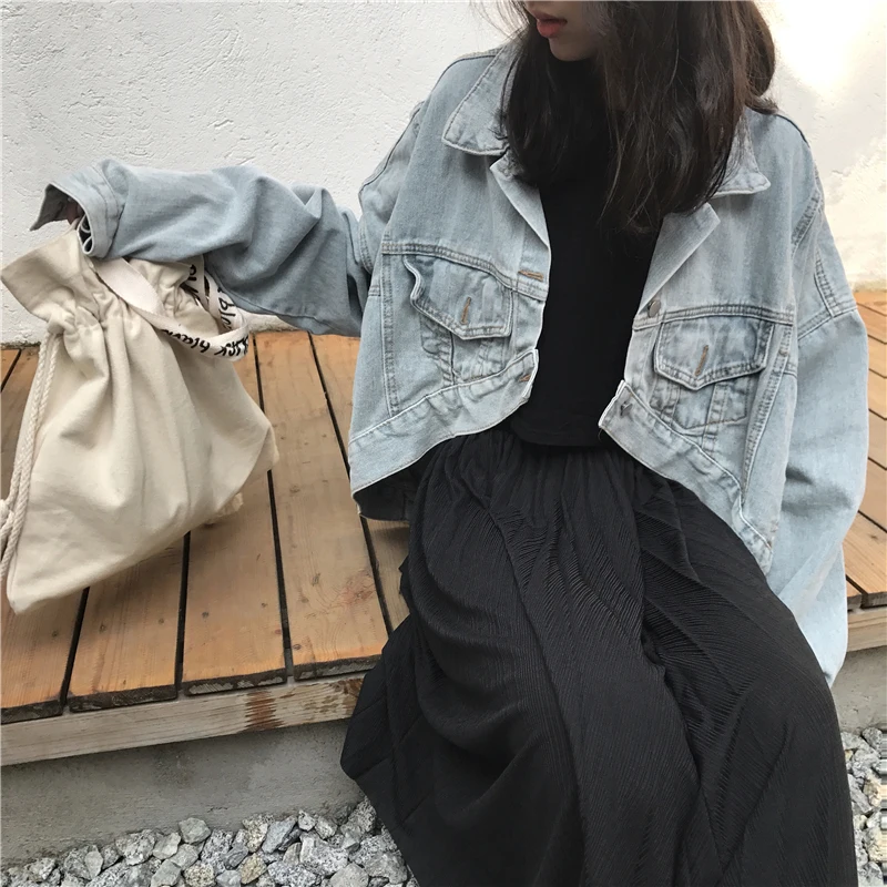 Осенняя женская джинсовая куртка 2019 уличная Винтаж в Корейском стиле Chic