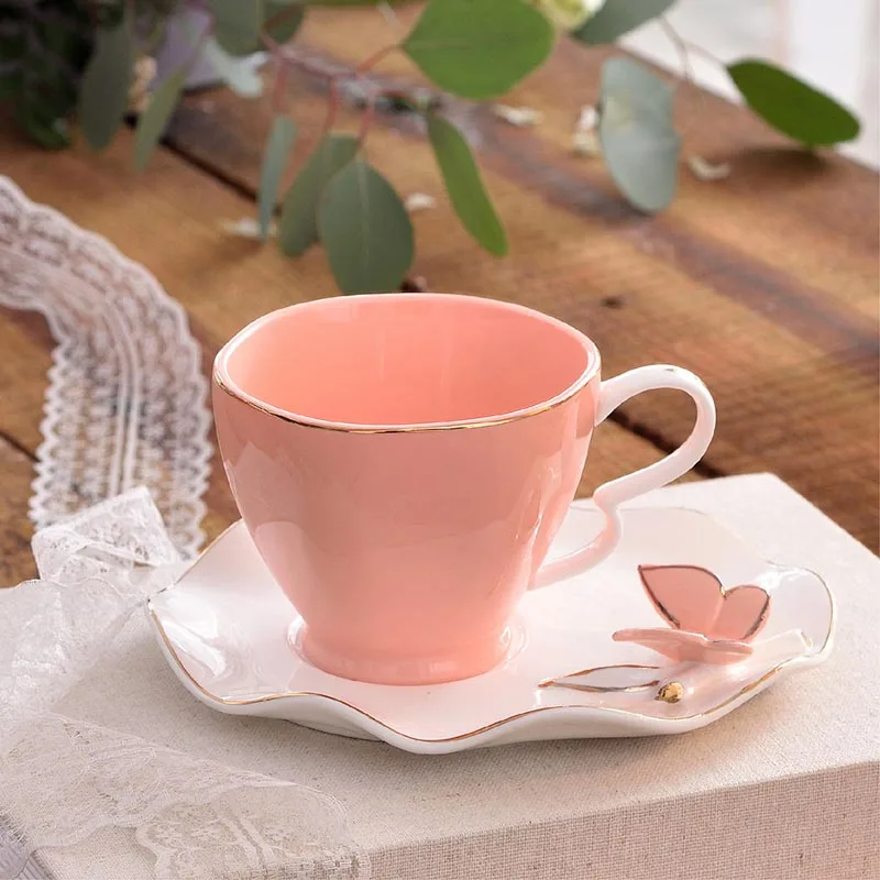 OUSSIRRO, изысканная, с бабочками, птица, из костяного фарфора, 220 мл, кофейная чашка, блюдце, ложка, керамическая чайная чашка, европейская фарфоровая чайная чашка